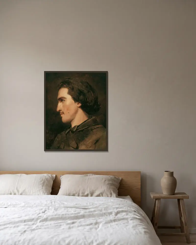 Självporträtt av Anselm Feuerbach inramad på en vägg
