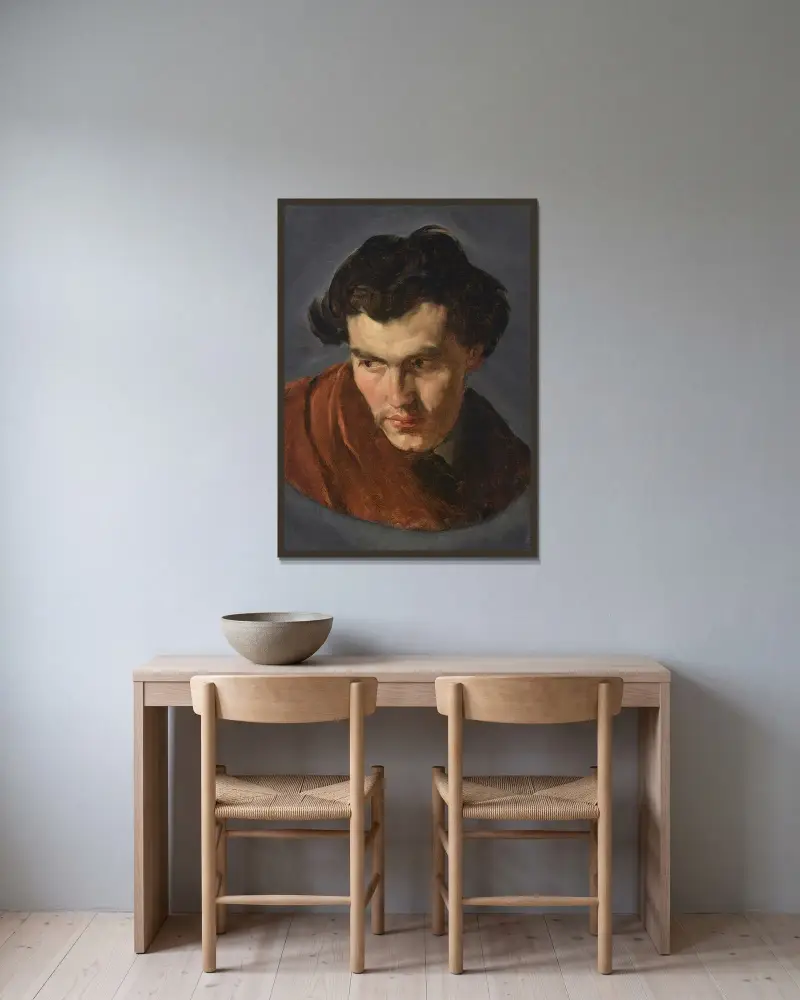 Självporträtt av Anselm Feuerbach inramad på en vägg