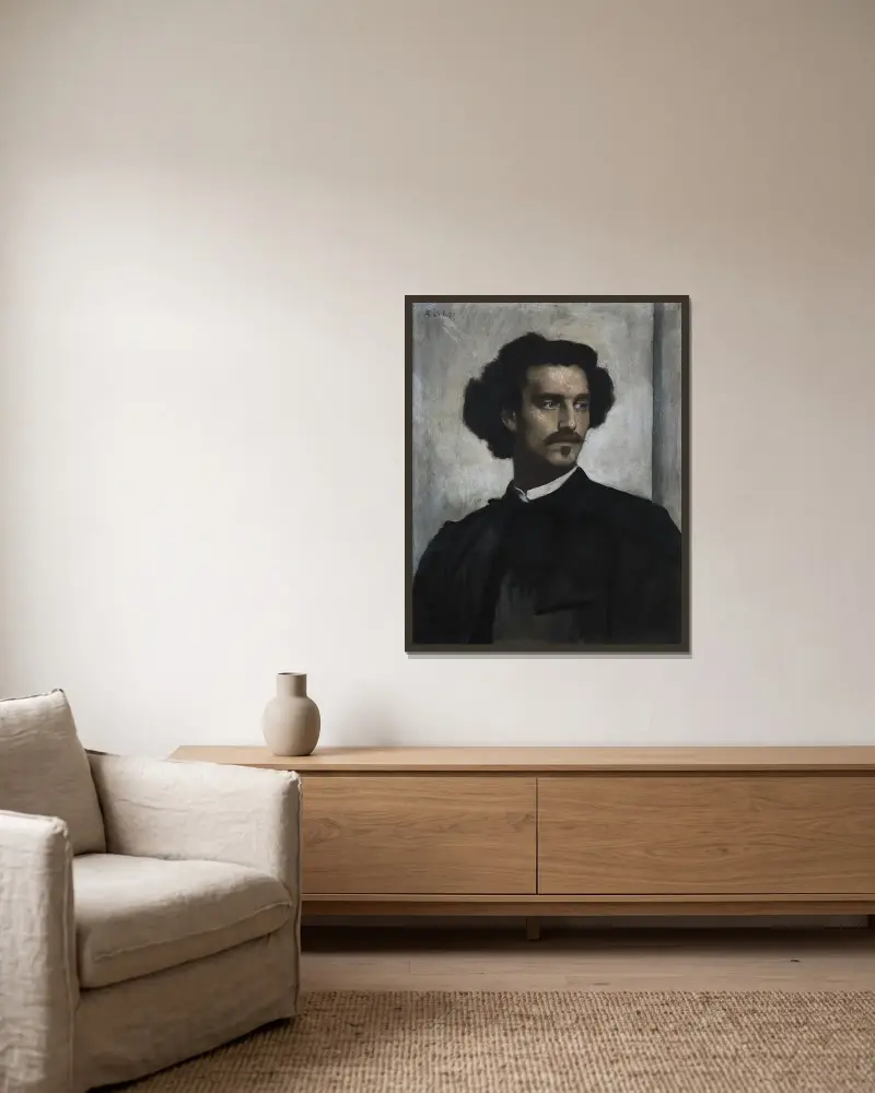 Selbstporträt von Anselm Feuerbach gerahmt an einer Wand