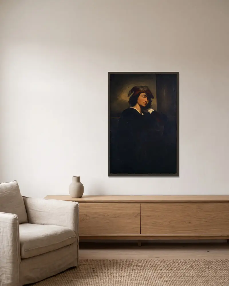 Selbstbildnis, 1847 von Anselm Feuerbach gerahmt an einer Wand