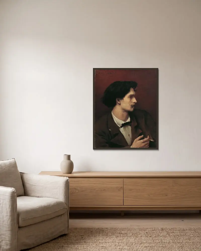 Självporträtt med cigarett av Anselm Feuerbach inramad på en vägg