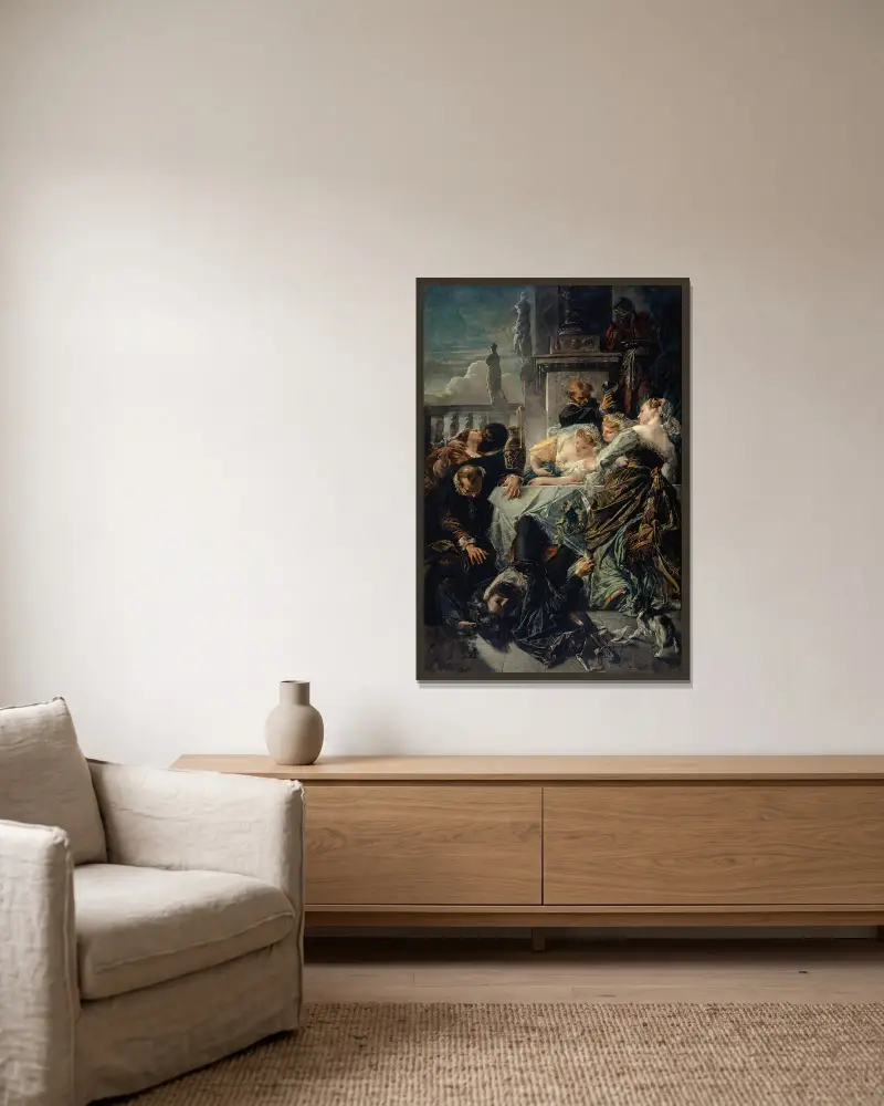 Pietro Aretinos död av Anselm Feuerbach inramad på en vägg