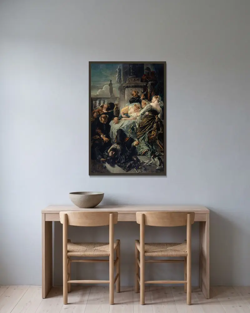 Pietro Aretinos död av Anselm Feuerbach inramad på en vägg