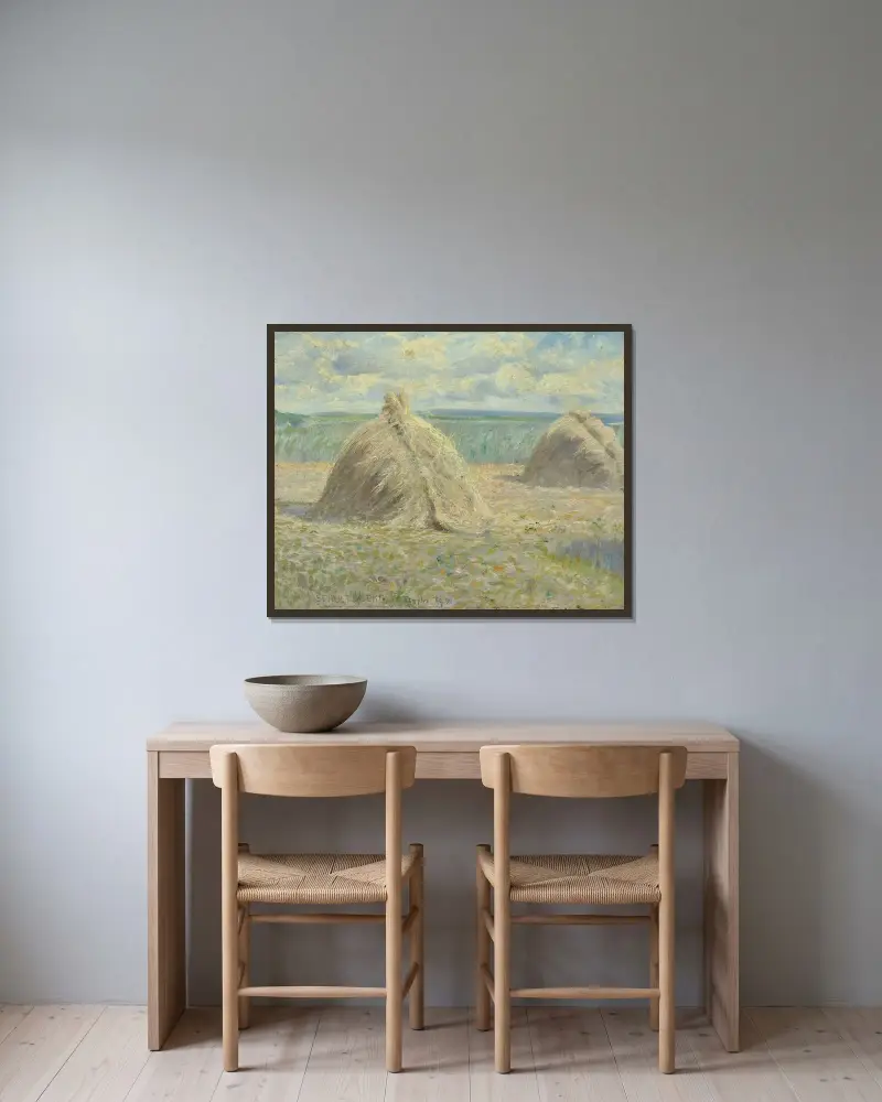 French summer landscape with haystacks av Anshelm Schultzberg inramad på en vägg