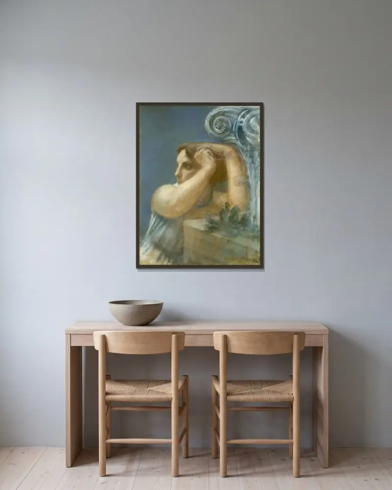 Kvinnohuvud med kapitäl av Antoine Bourdelle inramad på en vägg