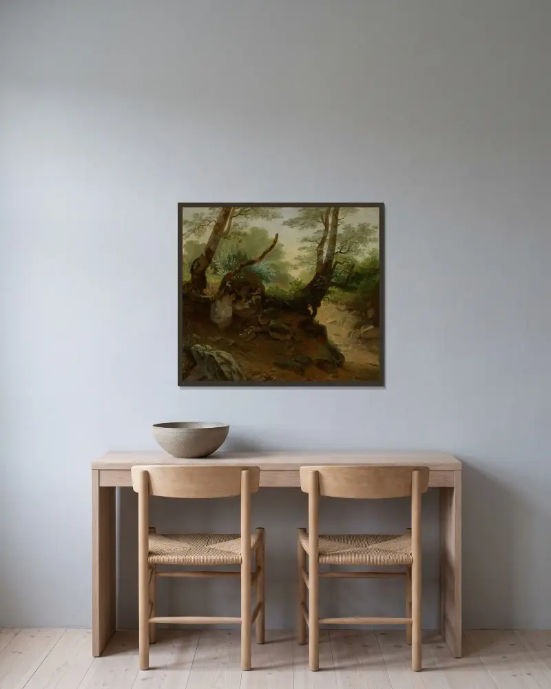 Skogsbryn av Jean-Antoine Linck inramad på en vägg