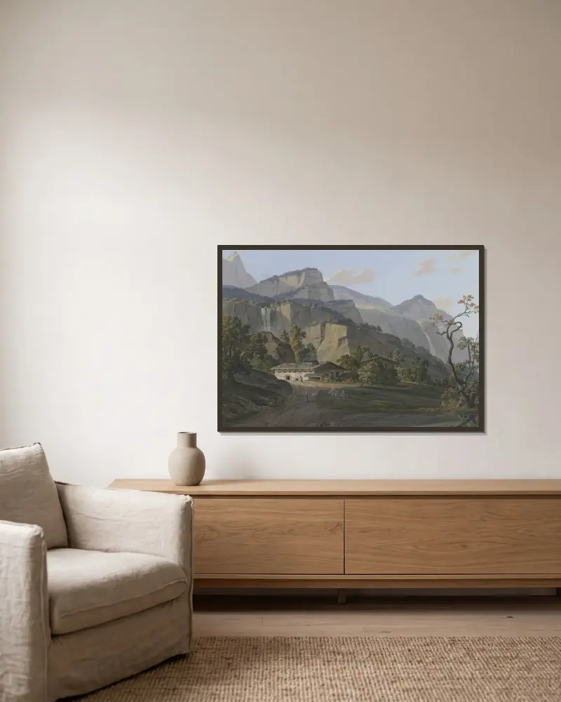 L’Aiguille du Veron av Jean-Antoine Linck inramad på en vägg