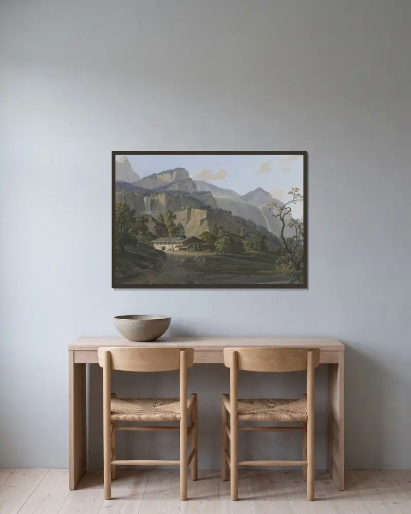 L’Aiguille du Veron av Jean-Antoine Linck inramad på en vägg