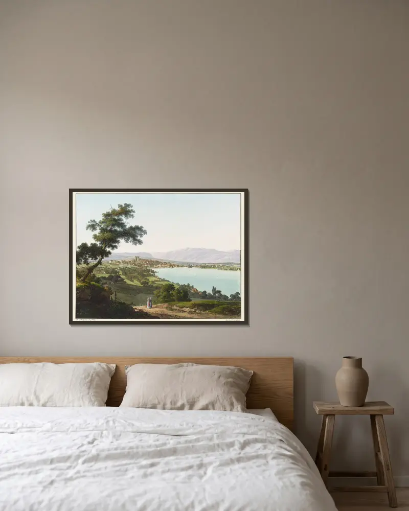Vue de Genève, depuis Cologny av Jean-Antoine Linck inramad på en vägg