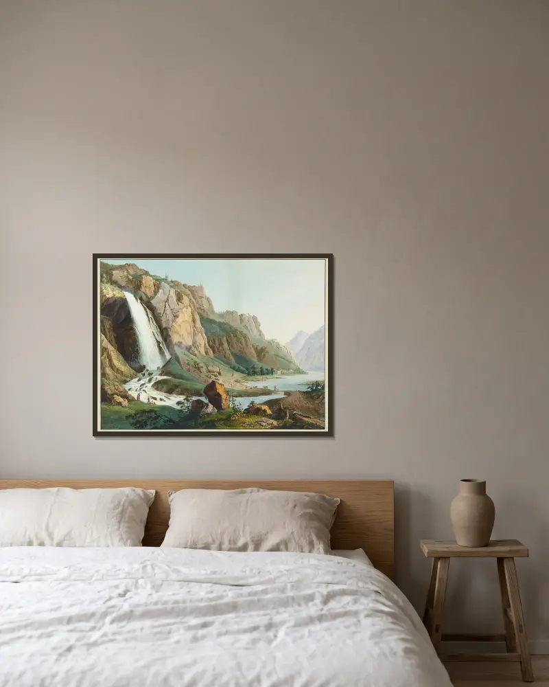 Vue de la Cascade de Pissevache – nr 2 av Jean-Antoine Linck inramad på en vägg