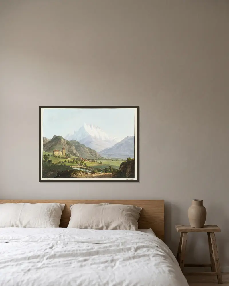Vue de la Dent du Midi, et du Château de Lanex av Jean-Antoine Linck inramad på en vägg