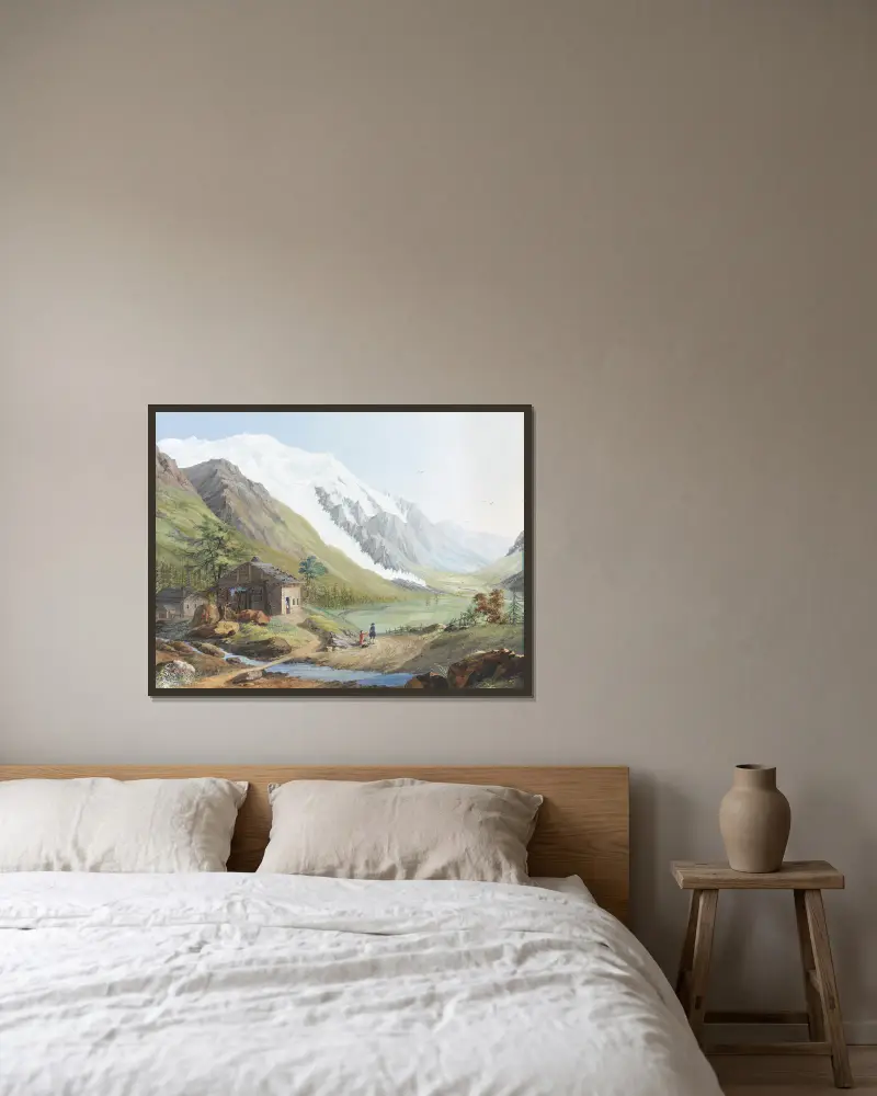 Vue de la Glaciere de Bosson, et une partie du Mont Blanc av Jean-Antoine Linck inramad på en vägg