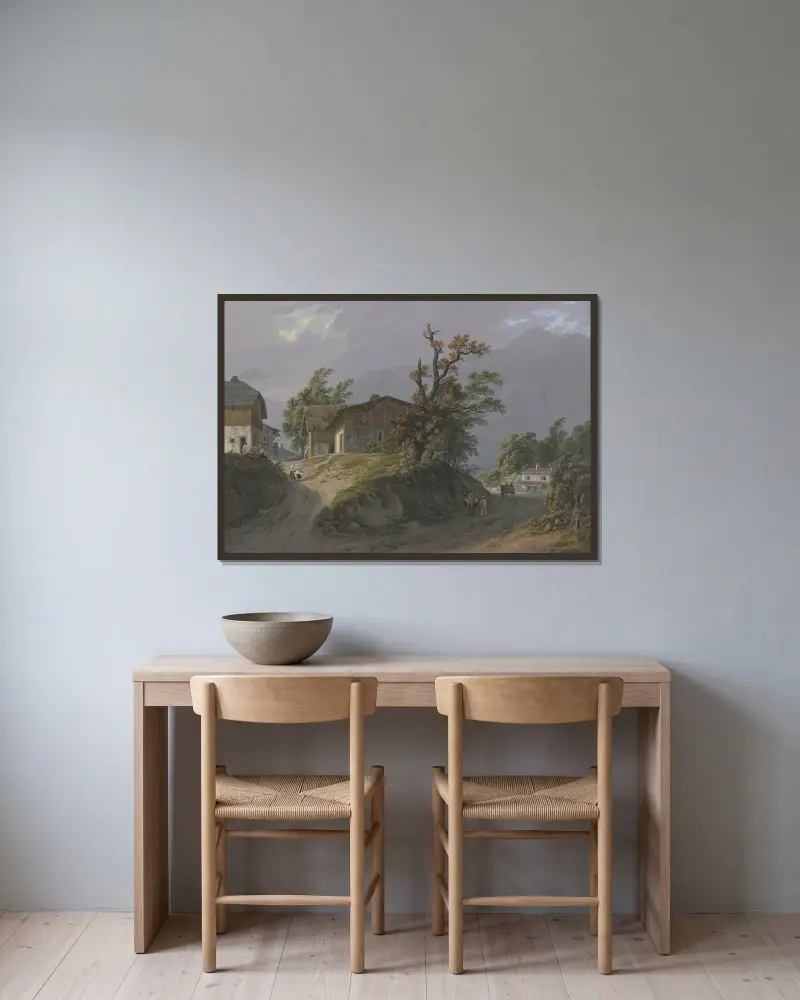 Vue de Viû en Salas et du Môle av Jean-Antoine Linck inramad på en vägg