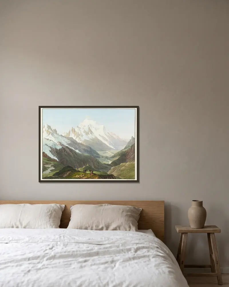 Vue du Mont-Blanc, prise du Sommet du Col de Balme av Jean-Antoine Linck inramad på en vägg