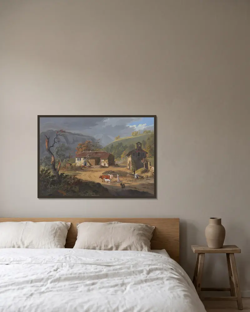 Vue d’une partie du Village de Clées, Canton de Berne av Jean-Antoine Linck inramad på en vägg