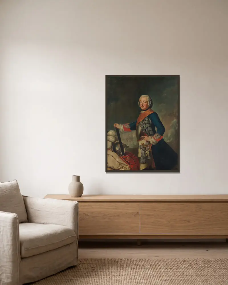 Friedrich II. der Große av Antoine Pesne inramad på en vägg