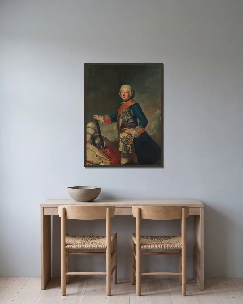 Friedrich II. der Große av Antoine Pesne inramad på en vägg