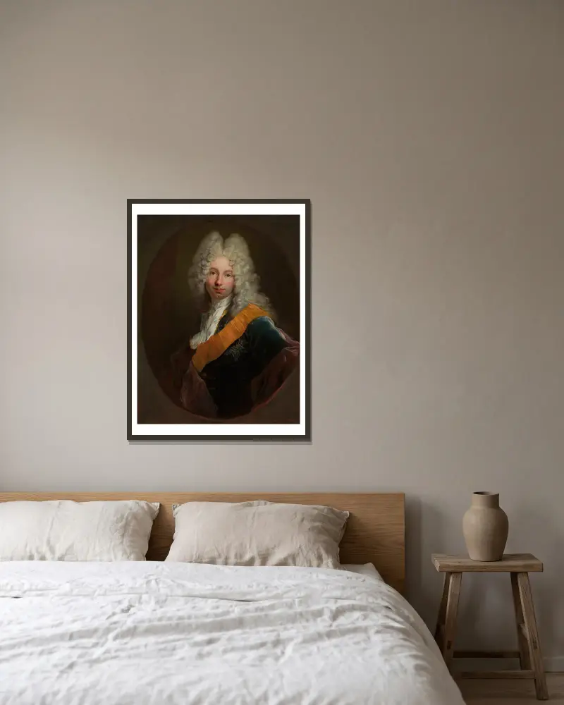 Friedrich Wilhelm Kettler (1692–1711) (Portrait of a man in a wig with the Black Eagle Order) av Antoine Pesne inramad på en vägg