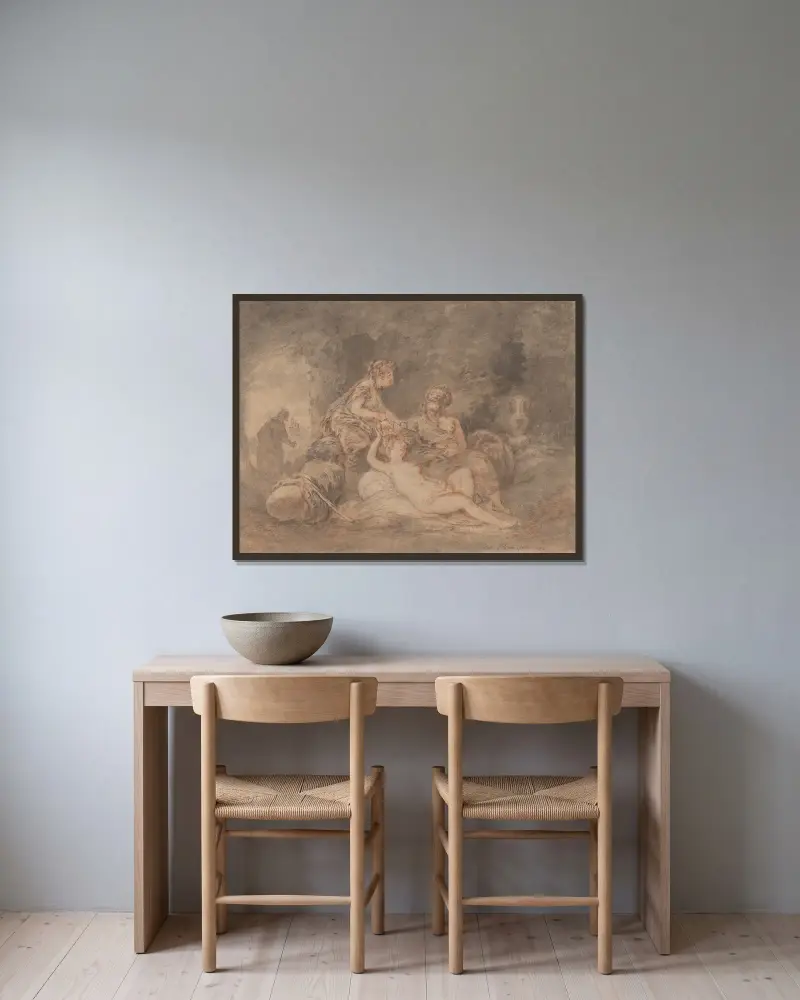 Lot and His Daughters av Antoine Pesne inramad på en vägg