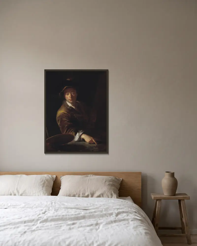 Portrait of a Painter (presumably C. L. Agricola, 1667-1719) av Antoine Pesne inramad på en vägg
