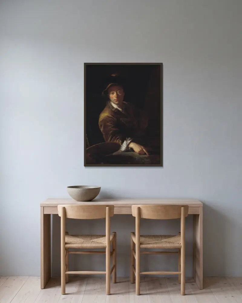 Portrait of a Painter (presumably C. L. Agricola, 1667-1719) av Antoine Pesne inramad på en vägg