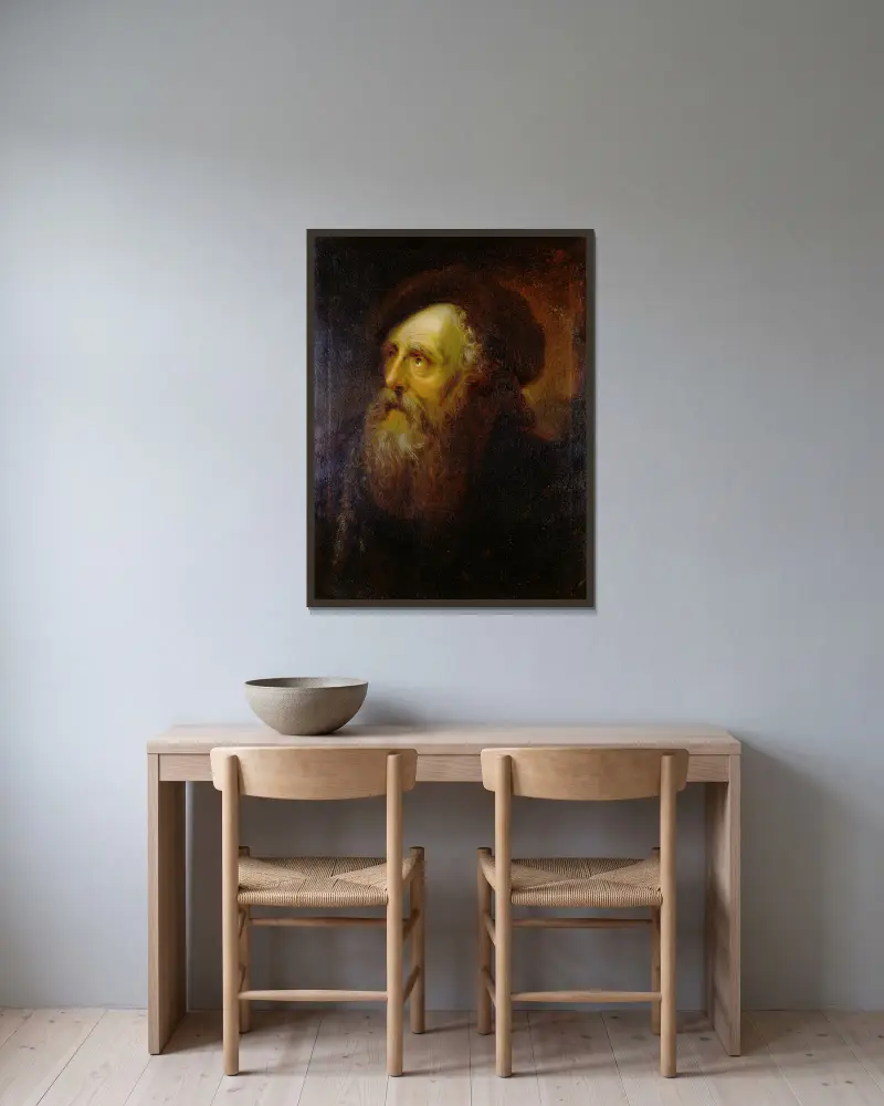 Portrait of an Old Jew av Antoine Pesne inramad på en vägg