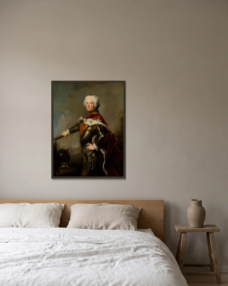 Portrait of Frederick II of Prussia av Antoine Pesne inramad på en vägg