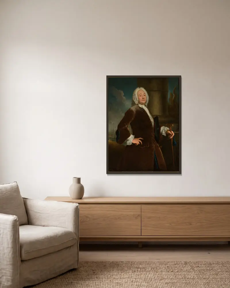Portrait of Heinrich Voguell av Antoine Pesne inramad på en vägg