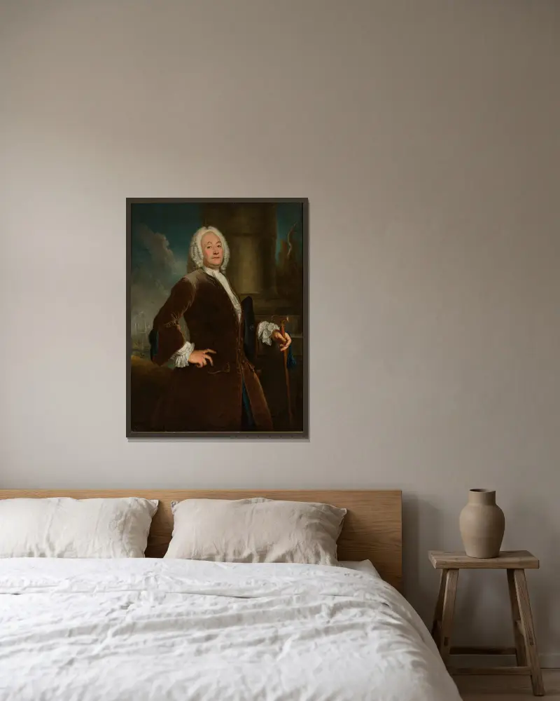 Portrait of Heinrich Voguell av Antoine Pesne inramad på en vägg