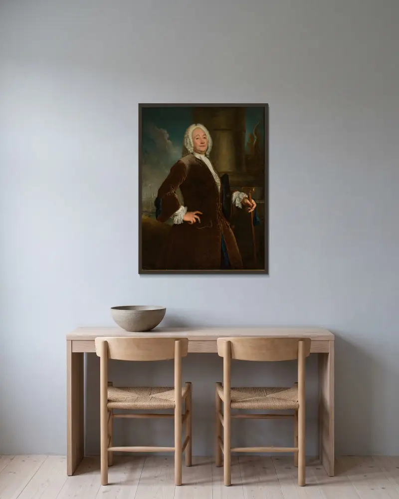 Portrait of Heinrich Voguell av Antoine Pesne inramad på en vägg