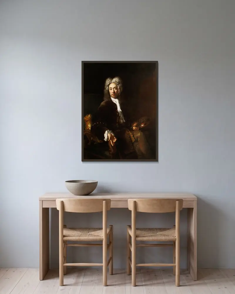 Portrait of Jean Baptiste Gayot Dubuisson av Antoine Pesne inramad på en vägg