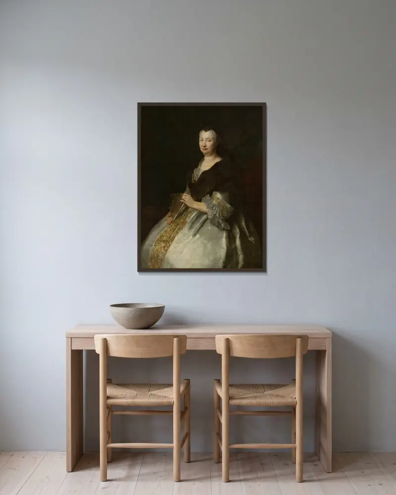 Porträt der Sophia Hedwig von Tettau (1662–1733) von Antoine Pesne gerahmt an einer Wand