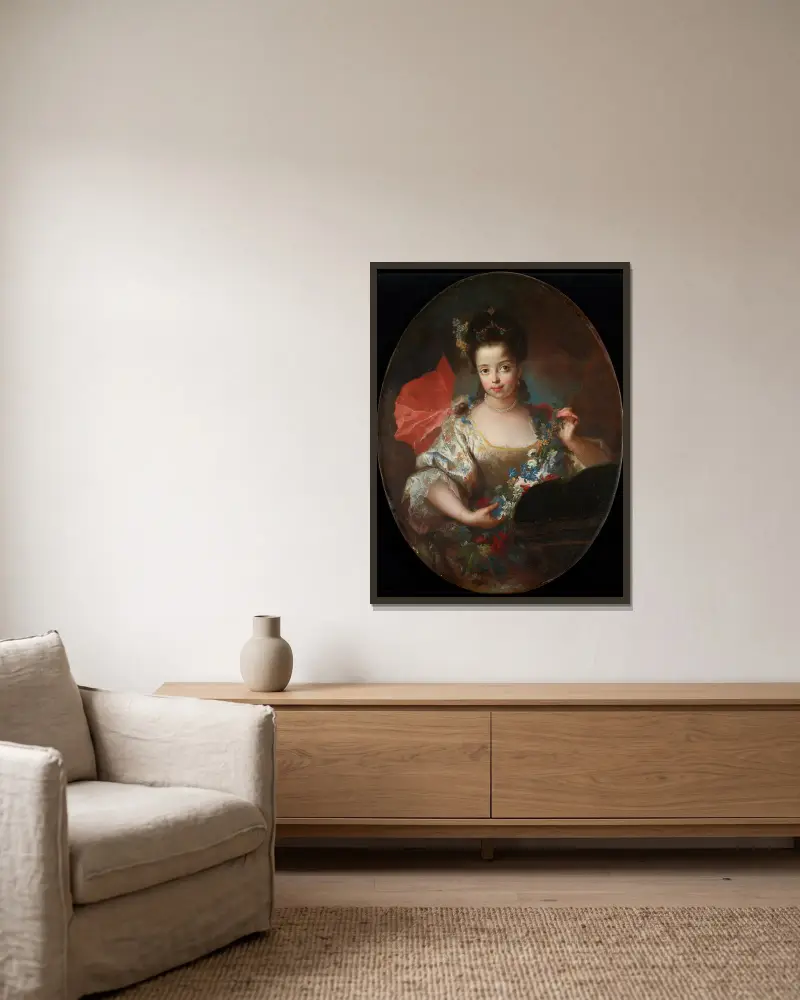 Portrait of Ursule-Anne Dubuisson av Antoine Pesne inramad på en vägg