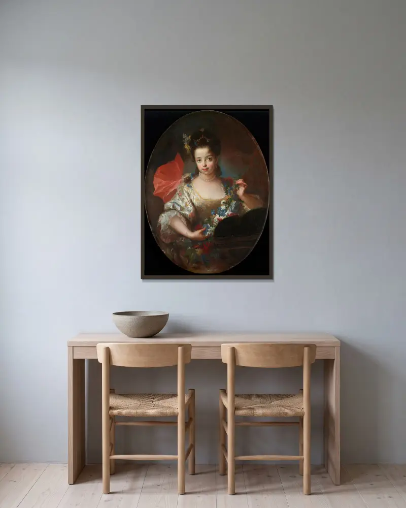 Portrait of Ursule-Anne Dubuisson av Antoine Pesne inramad på en vägg