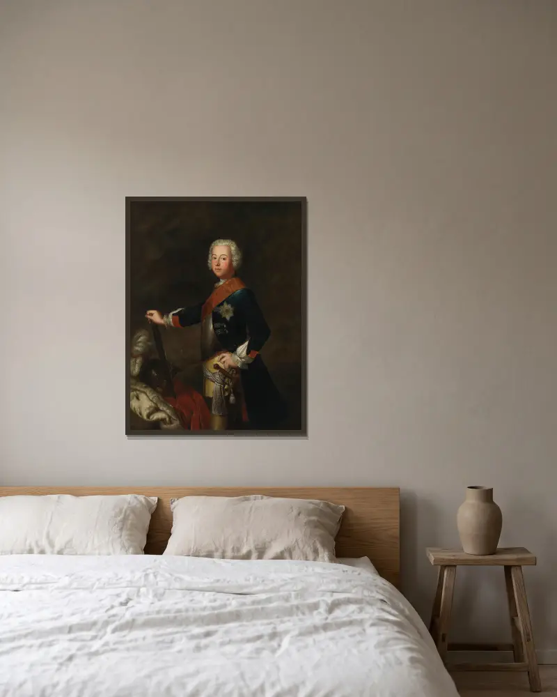Porträt Friedrichs II. der Große av Antoine Pesne inramad på en vägg