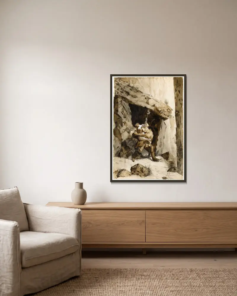 Kampf zwischen Ordener und Han d’Islande von Georges Antoine Rochegrosse gerahmt an einer Wand