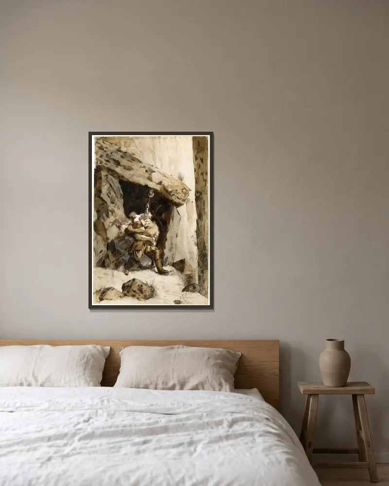 Kampf zwischen Ordener und Han d’Islande von Georges Antoine Rochegrosse gerahmt an einer Wand