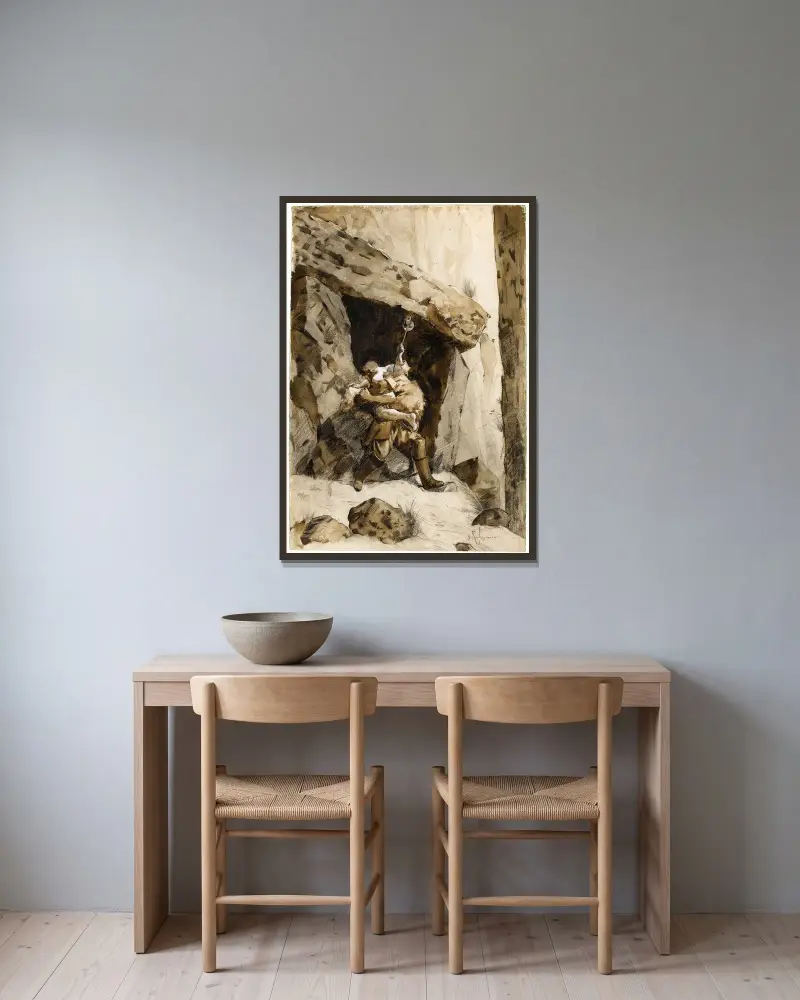 Kampf zwischen Ordener und Han d’Islande von Georges Antoine Rochegrosse gerahmt an einer Wand