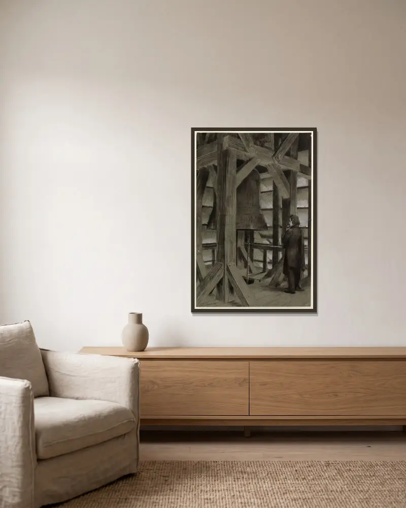 La cloche von Georges Antoine Rochegrosse gerahmt an einer Wand