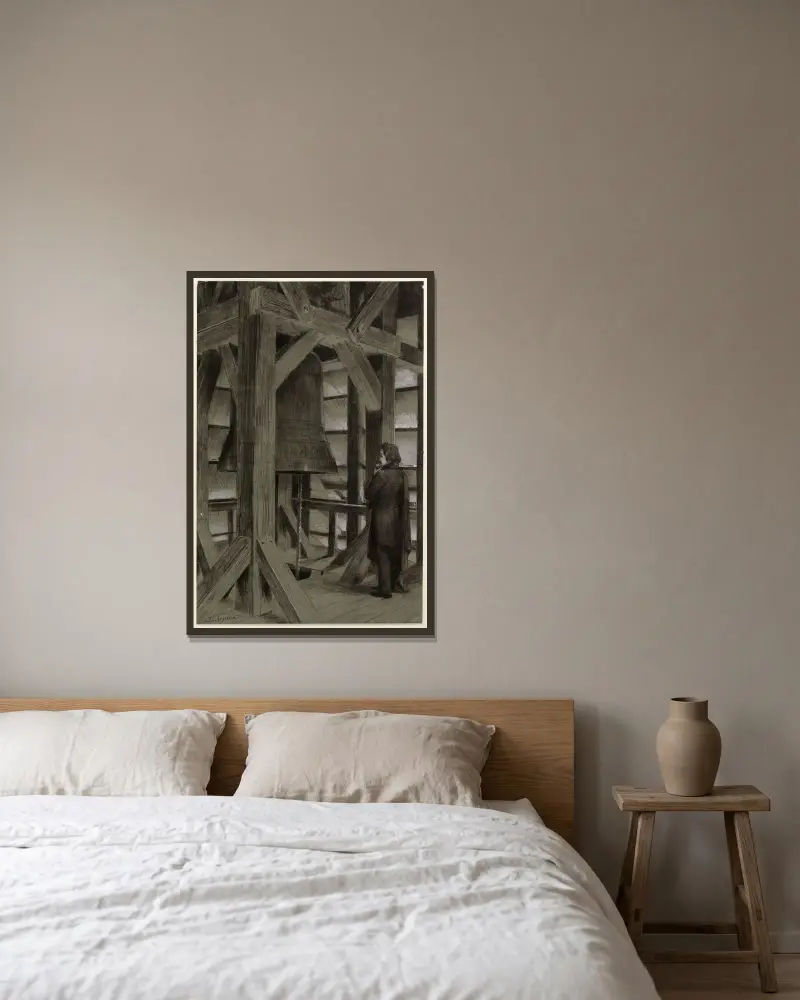 La cloche von Georges Antoine Rochegrosse gerahmt an einer Wand