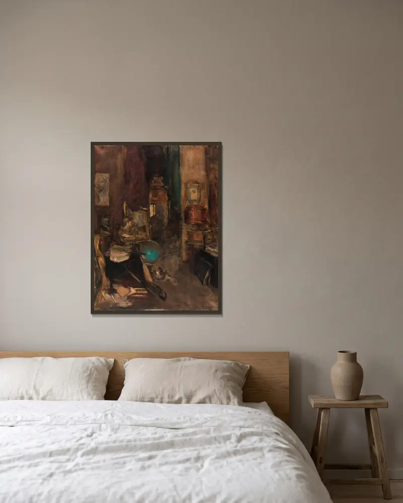 Coin d’atelier, boulevard de Clichy av Antoine Vollon inramad på en vägg