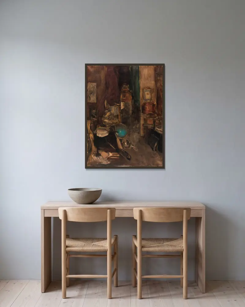 Coin d’atelier, boulevard de Clichy av Antoine Vollon inramad på en vägg