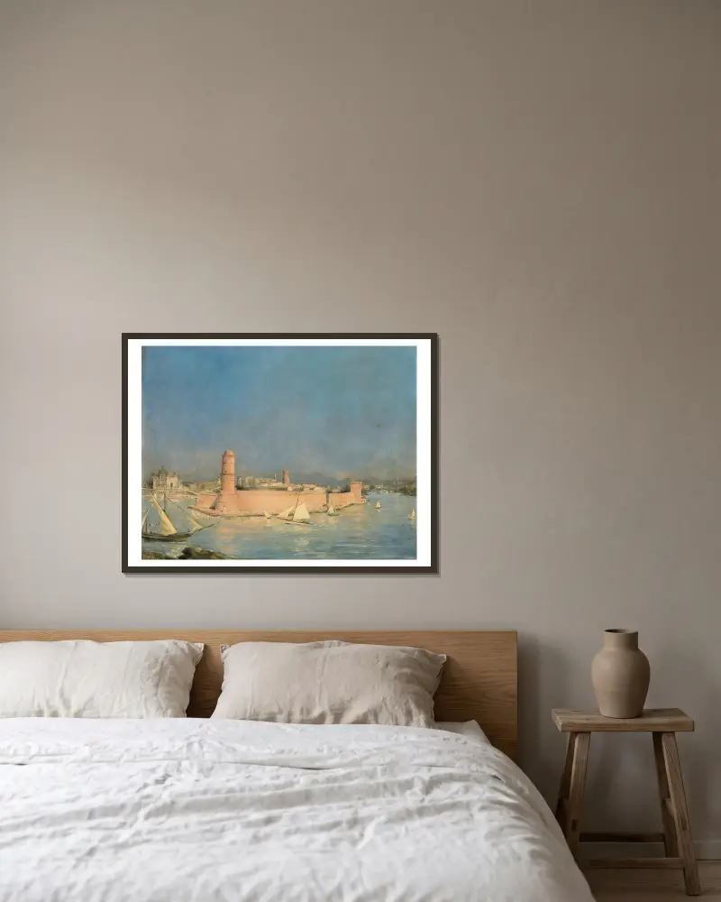 Marseilles Harbour with a Lighthouse av Antoine Vollon inramad på en vägg