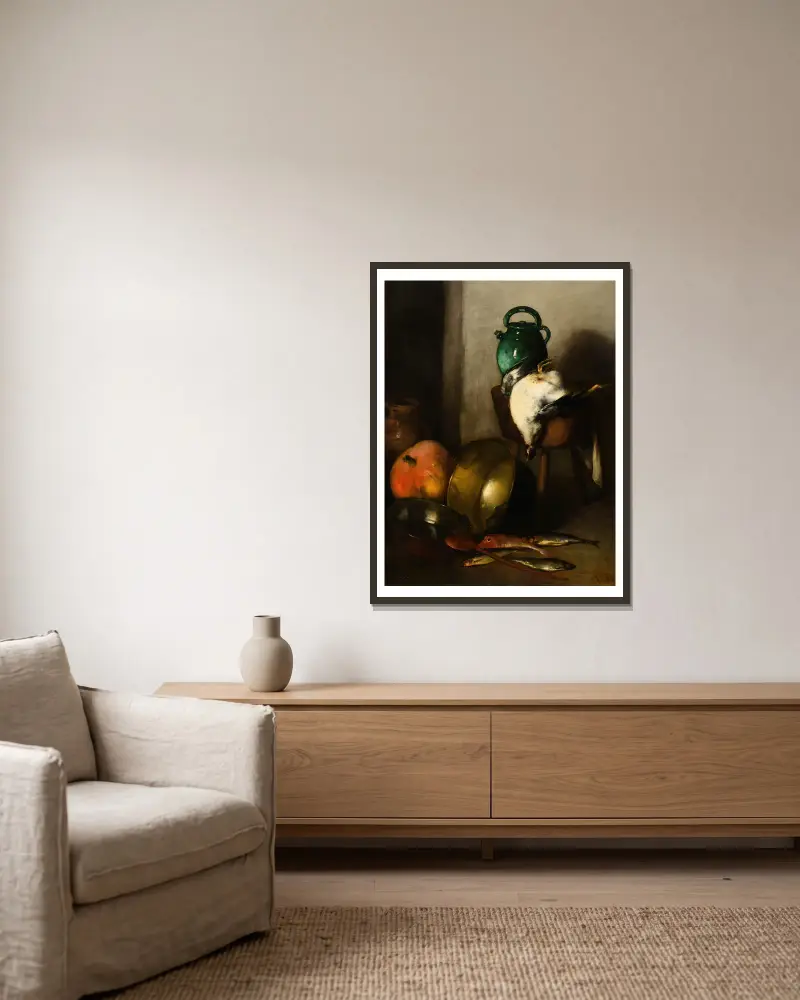 Stillleben von Antoine Vollon gerahmt an einer Wand