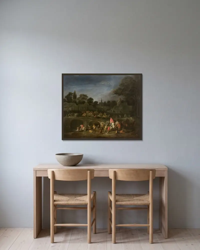 Böndernas hämnd av Jean-Antoine Watteau inramad på en vägg