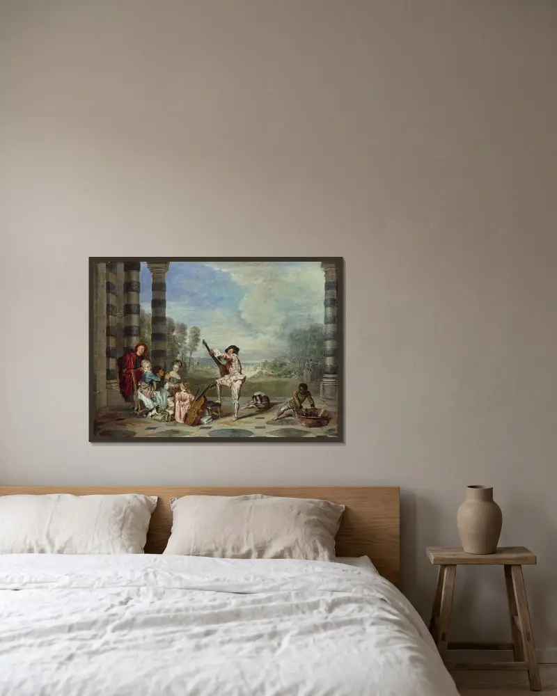 Livets behag av Jean-Antoine Watteau inramad på en vägg