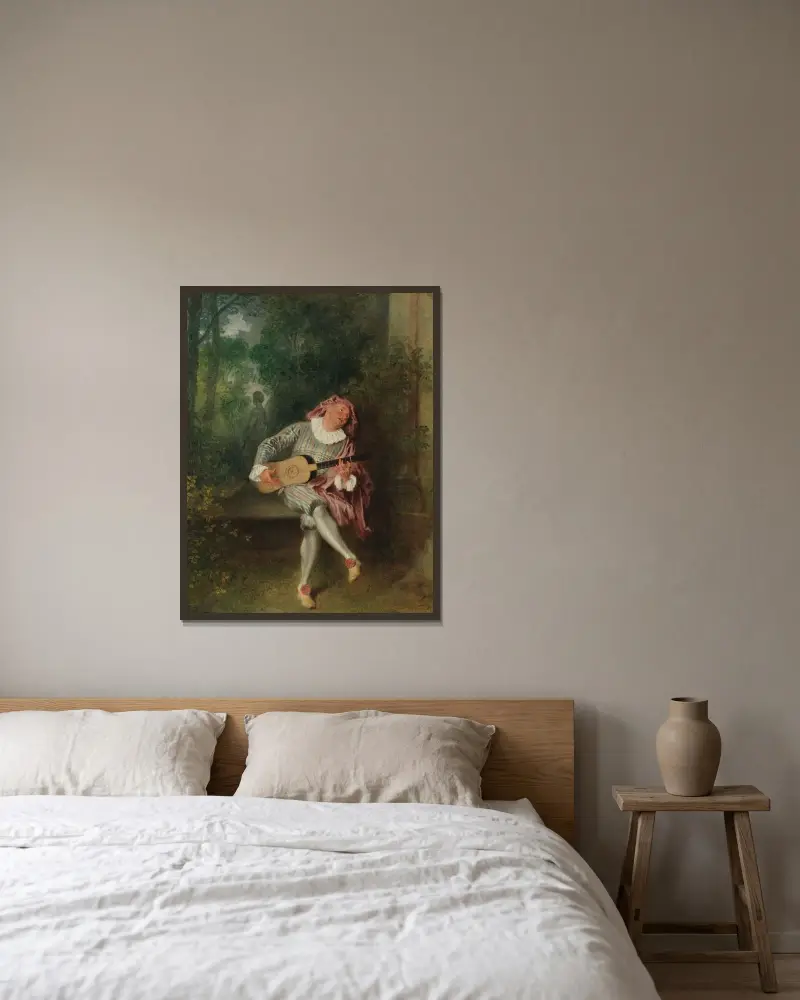 Mezzetin av Jean-Antoine Watteau inramad på en vägg