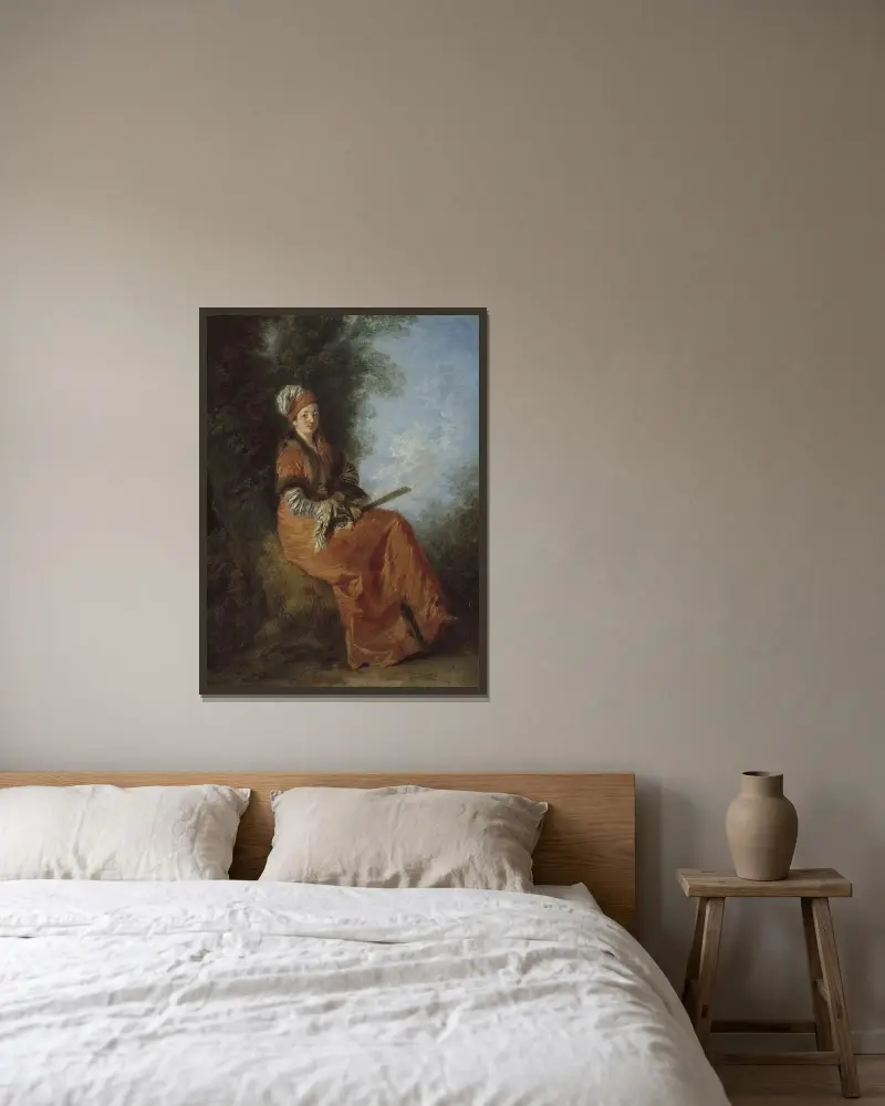 Drömmaren (La Rêveuse) av Jean-Antoine Watteau inramad på en vägg