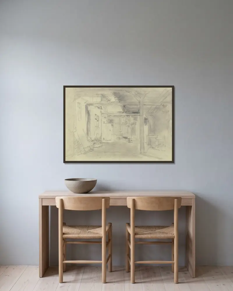 Blick in den Hof eines Bauernhauses av Anton Burger inramad på en vägg