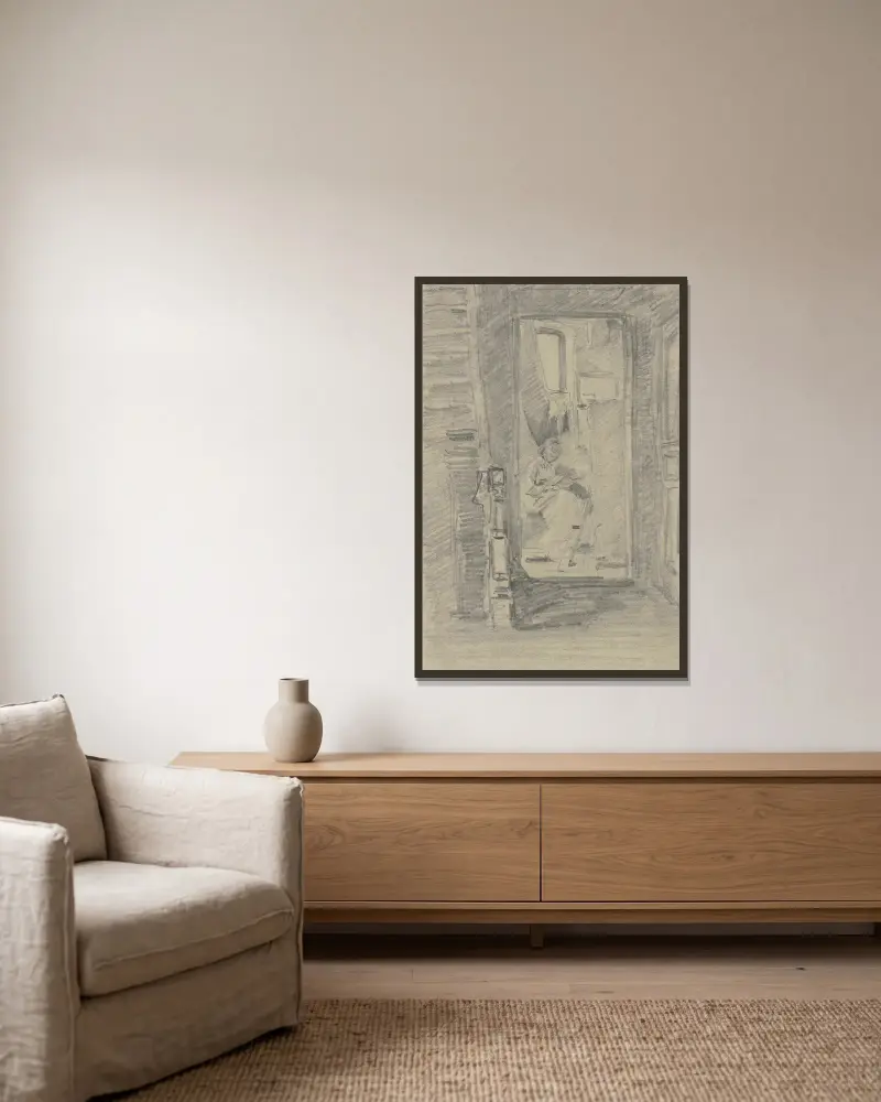 Blick in des Künstlers Atelier von Anton Burger gerahmt an einer Wand